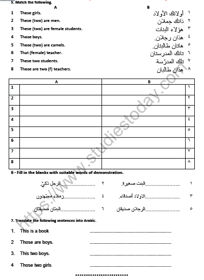 cbse-class-7-arabic-demonstrative-pronouns-worksheet-set-b